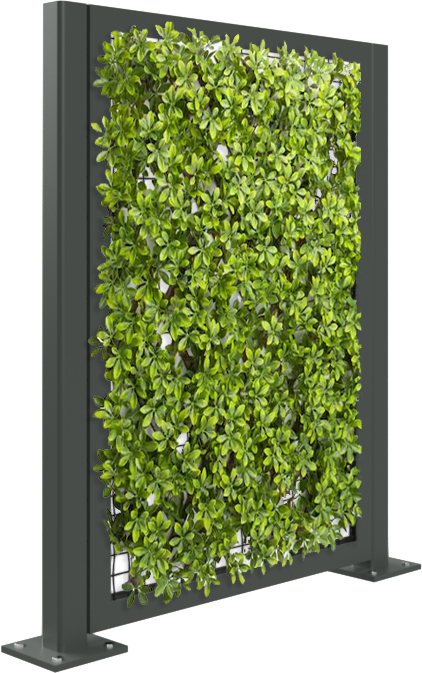 Espalier signle mesh trellis panel fully framed aluminum in traffic black with plants