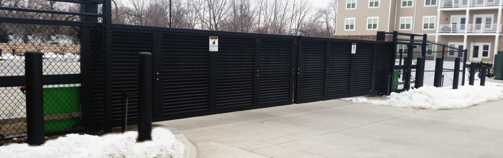 PalmSHIELD Louvers. Steel vertical louver screen system. architectural mechanical screening screen louvered semi private private solid staggered board on board shadow box alternating ametco barnett and bates industrial louvers rooftop louvers beta orsogrill omega chillers generators truck wells outside storage condensors rooftop equipment patios trash dumpsters transformers HVAC courtyards pool equipment fence aluminum galvanized steel degree of openness direct visibility standalone wall louvers