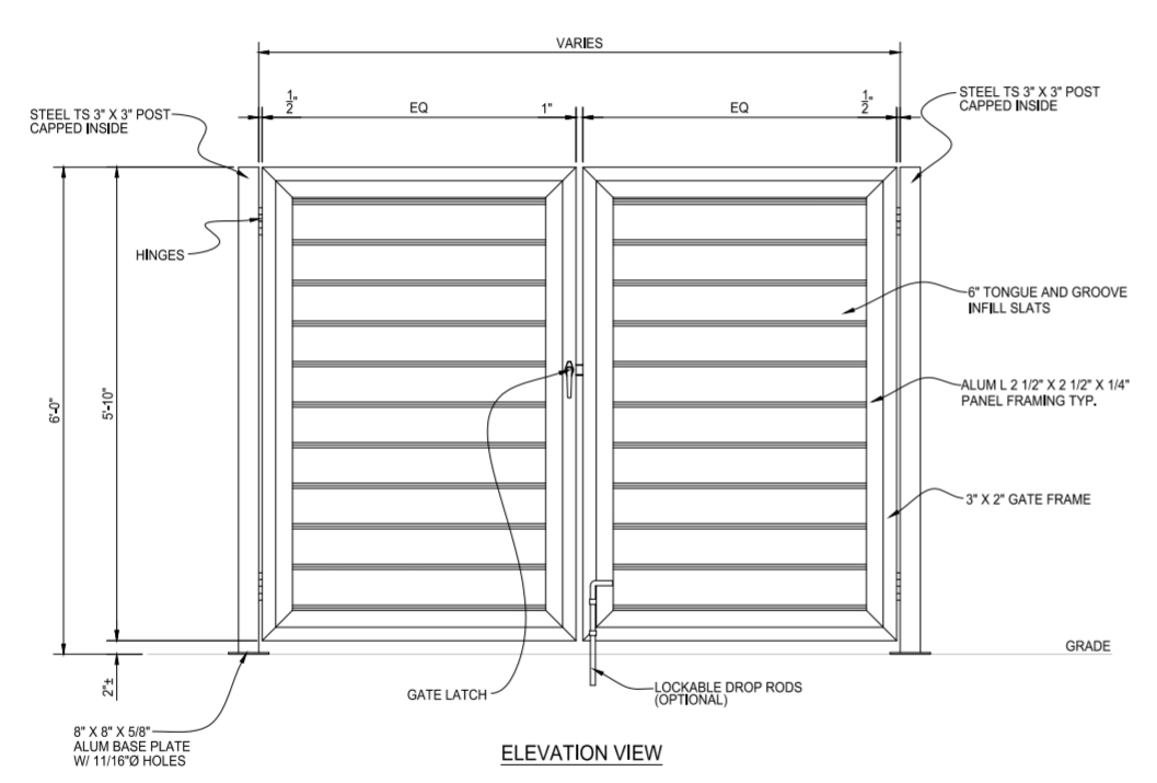 Double Drive Gate and Post - (Augustus Aluminum Solid) - PalmSHIELD