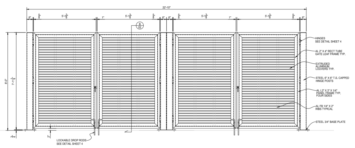 Louver - Double Dumpster Enclosure - Front Elevation View - PalmSHIELD