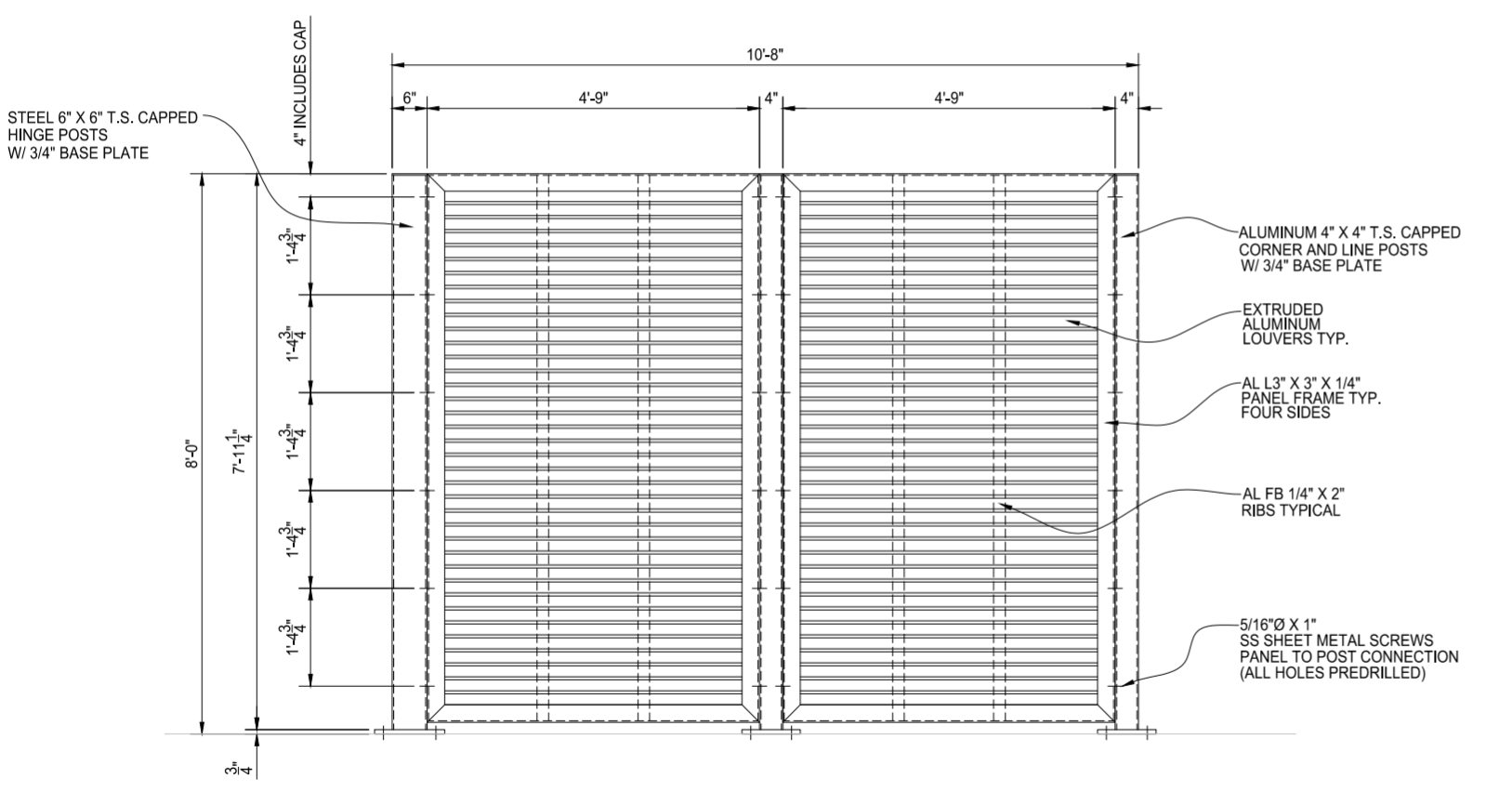 Louver - Single Dumpster Enclosure - Side Elevation View - PalmSHIELD