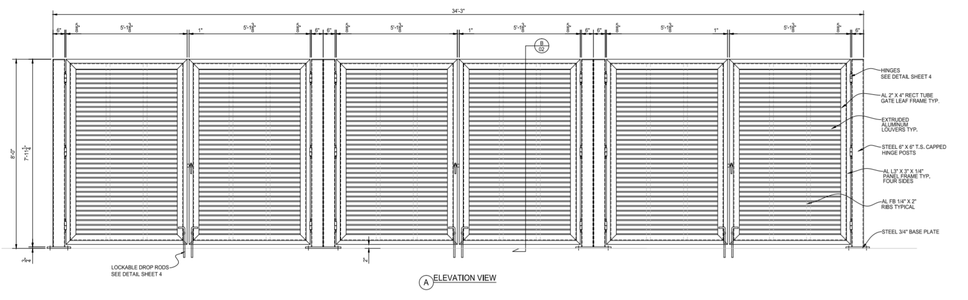 Louver - Triple Dumpster Enclosure - Front Elevation View - PalmSHIELD