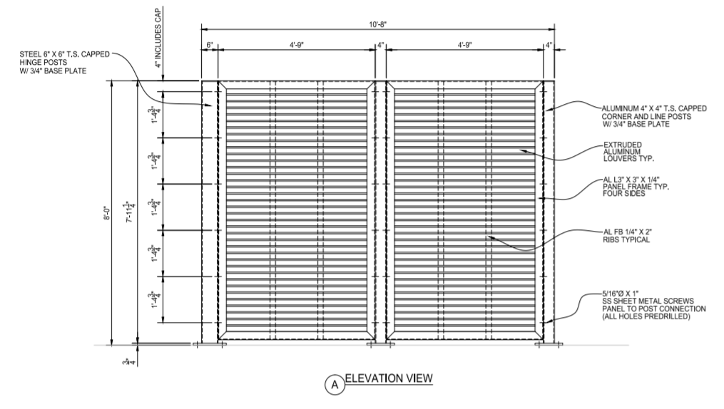 Louver - Triple Dumpster Enclosure - Side Elevation View - PalmSHIELD