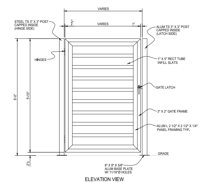 Single Swing Gate and Post - (Tiberius Aluminum Semi-Private) - PalmSHIELD