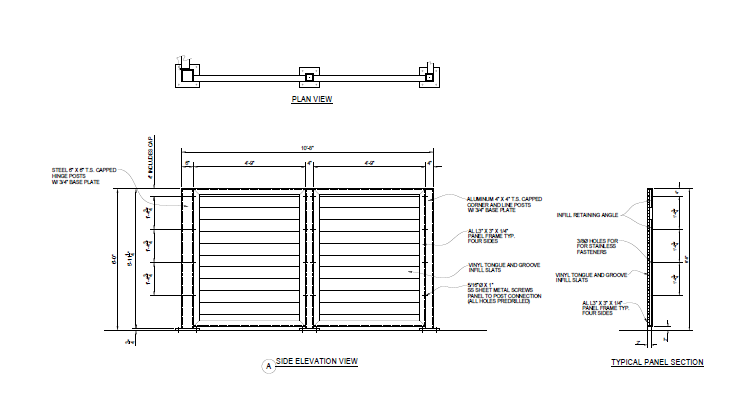 Double Dumpster Enclosure (Solid Vinyl) - Side Elevation View - PalmSHIELD