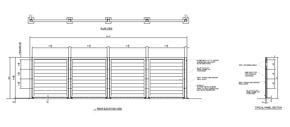 Double Dumpster Enclosure - Rear Elevation View - PalmSHIELD