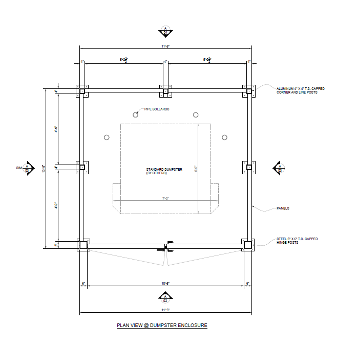 Single Dumpster Enclosure (Solid Aluminum) - Plan View - PalmSHIELD