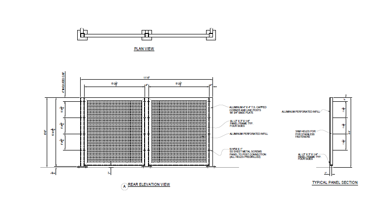 Single Dumpster Enclosure (Aluminum Perforated) - Rear Elevation View ...