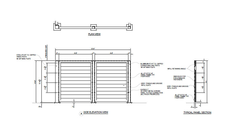 Single Dumpster Enclosure (Solid Vinyl) - Side Elevation View - PalmSHIELD