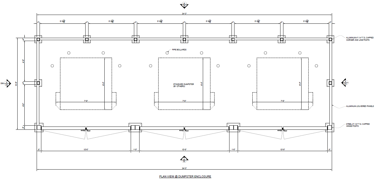 Triple Dumpster Enclosure (Solid Aluminum) - Plan View - PalmSHIELD