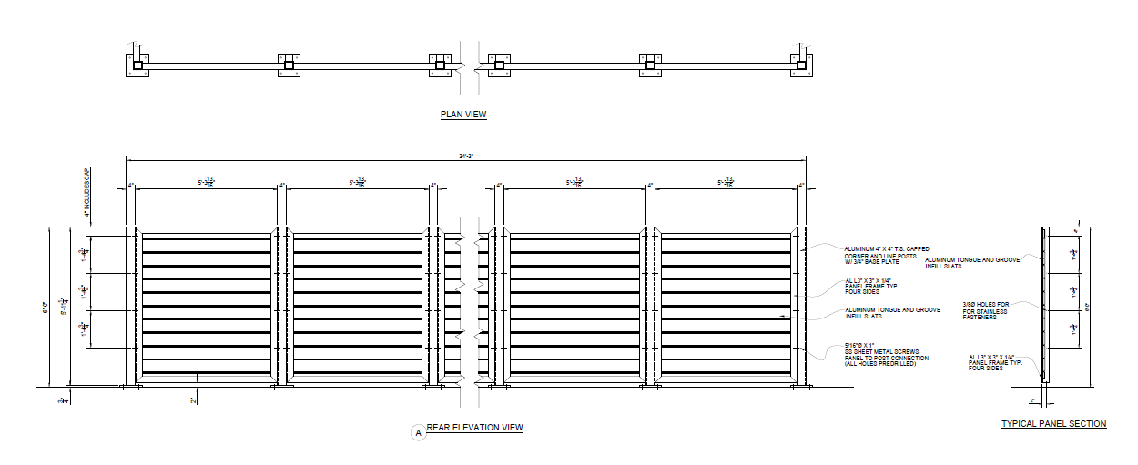 Triple Dumpster Enclosure - Rear Elevation View - PalmSHIELD