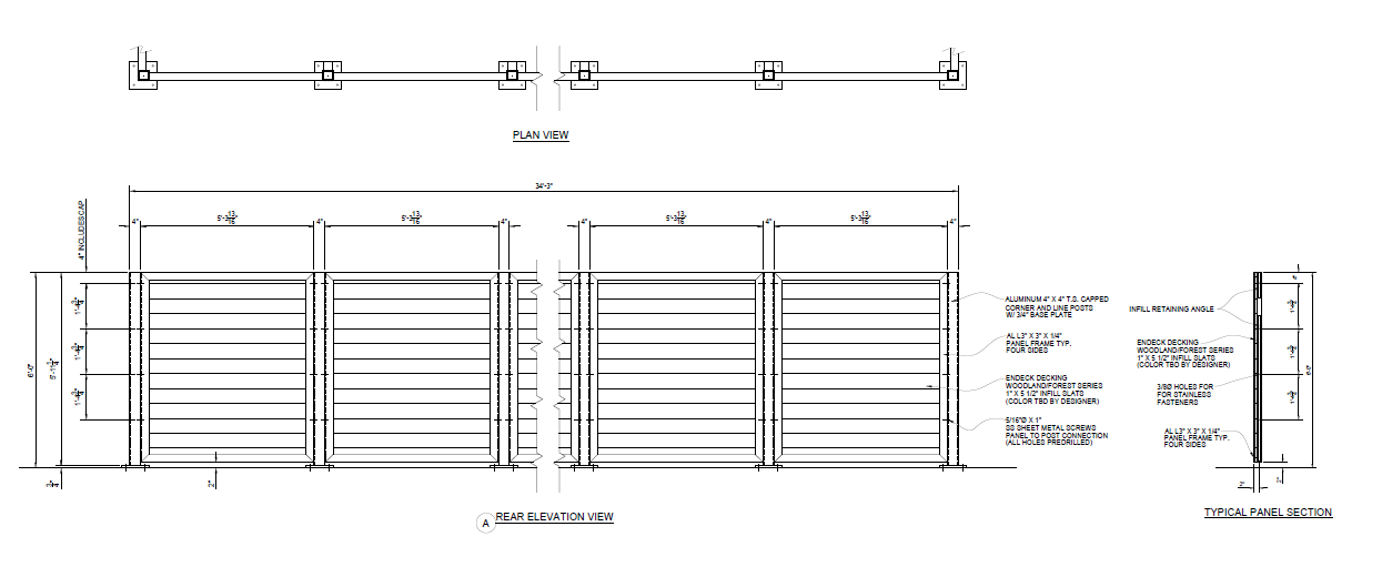 Triple Dumpster Enclosure (solid Composite) - Rear Elevation View 