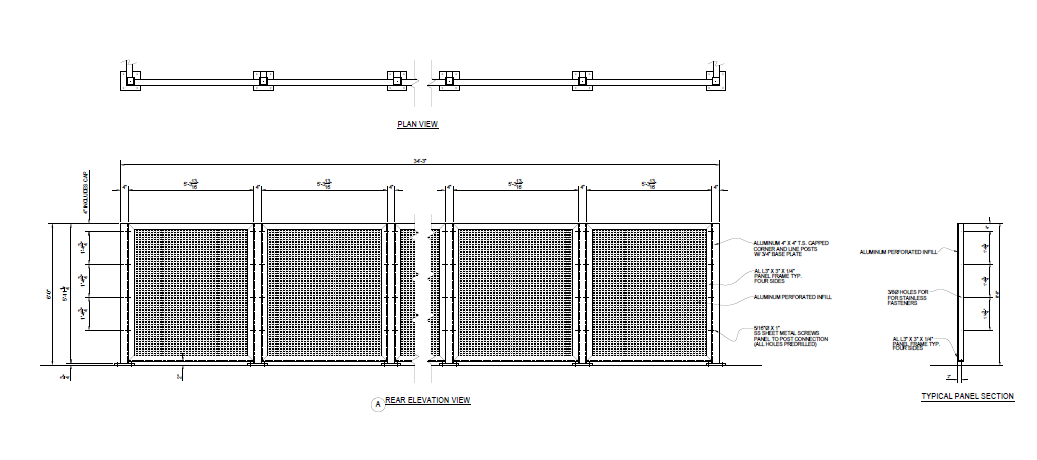 Triple Dumpster Enclosure - Rear Elevation View - PalmSHIELD