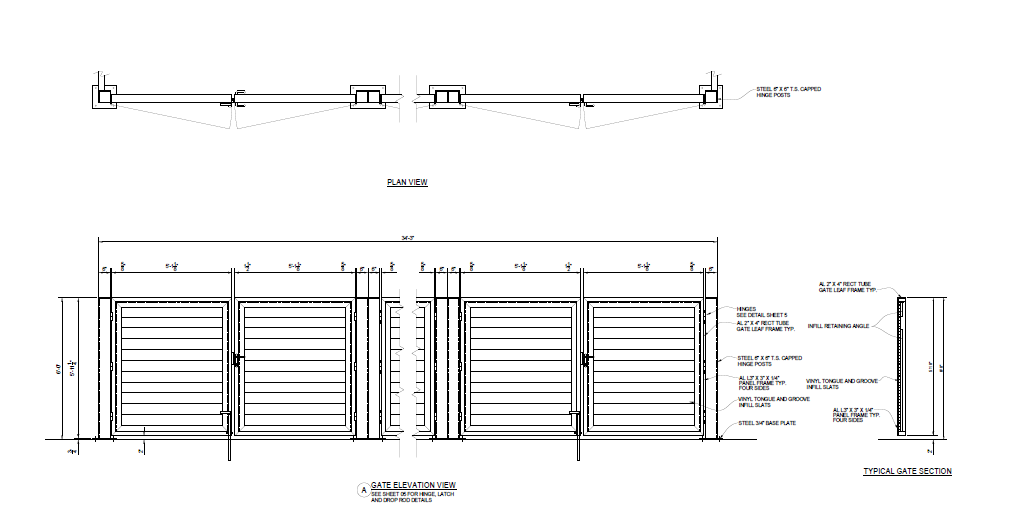 Triple Dumpster Enclosure (Solid Vinyl) - Front Elevation View - PalmSHIELD