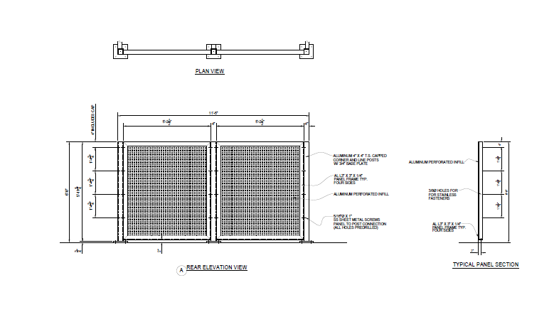 Walk in Enclosure (Aluminum Perforated) - Rear Elevation View - PalmSHIELD