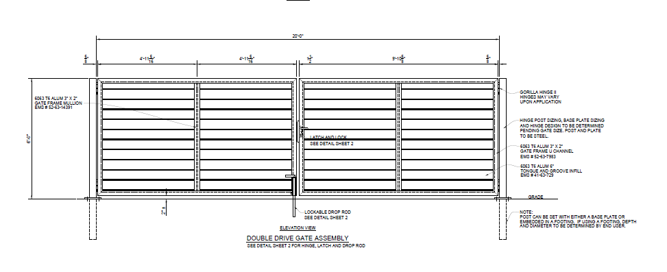 20′ Wide Commercial Double Swing Gate (Sampson Solid Aluminum) - PalmSHIELD