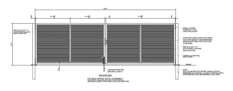 20' Wide Commercial Double Swing Gate (Sampson Mini-Louvers) - PalmSHIELD