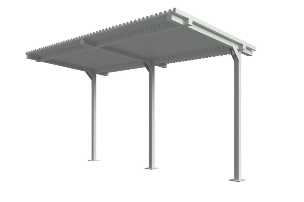 3D drawing of a low-angle view of an Aten sun shade structure.