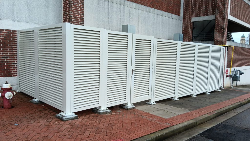 Louvered mechanical equipment screens.